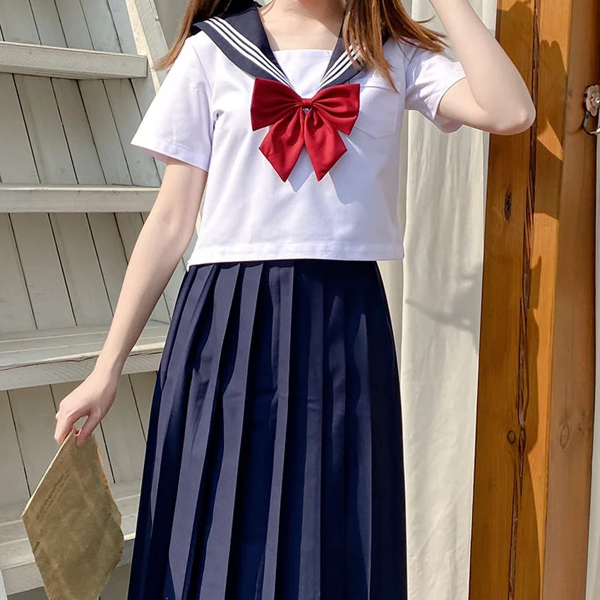 

Kawaii Japanese Style Uniforms School Students Girls High Adult Pleated Solid Color Jk Sets Anime Outfits Cute Sailor Suits 2021