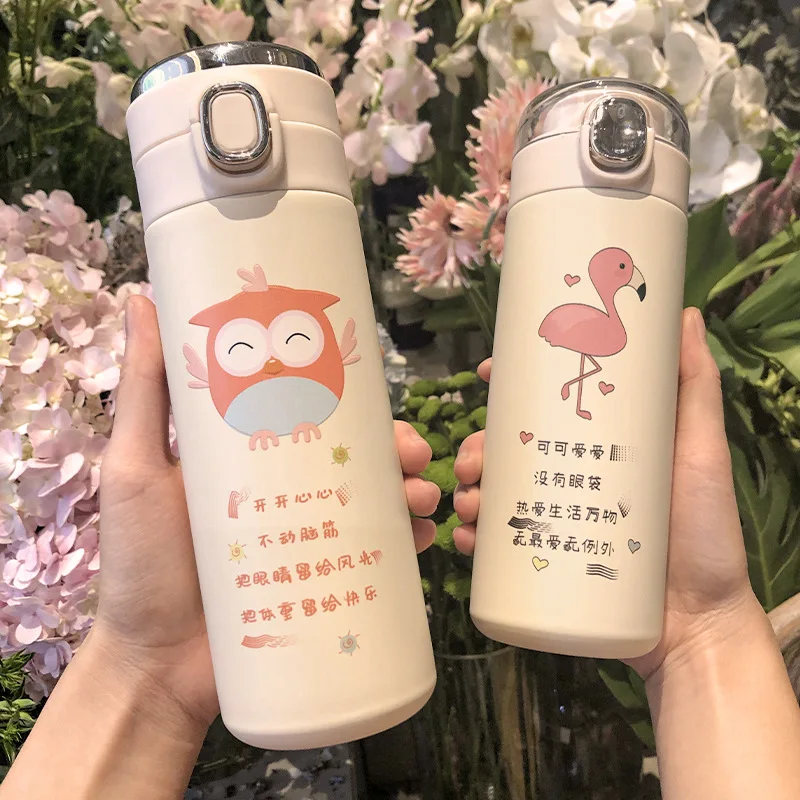 

304 Intelligent Thermal Mug Men And Women Universal Cute Water Bottle Print Portable Cartoon Pop Cover Cup Thermal