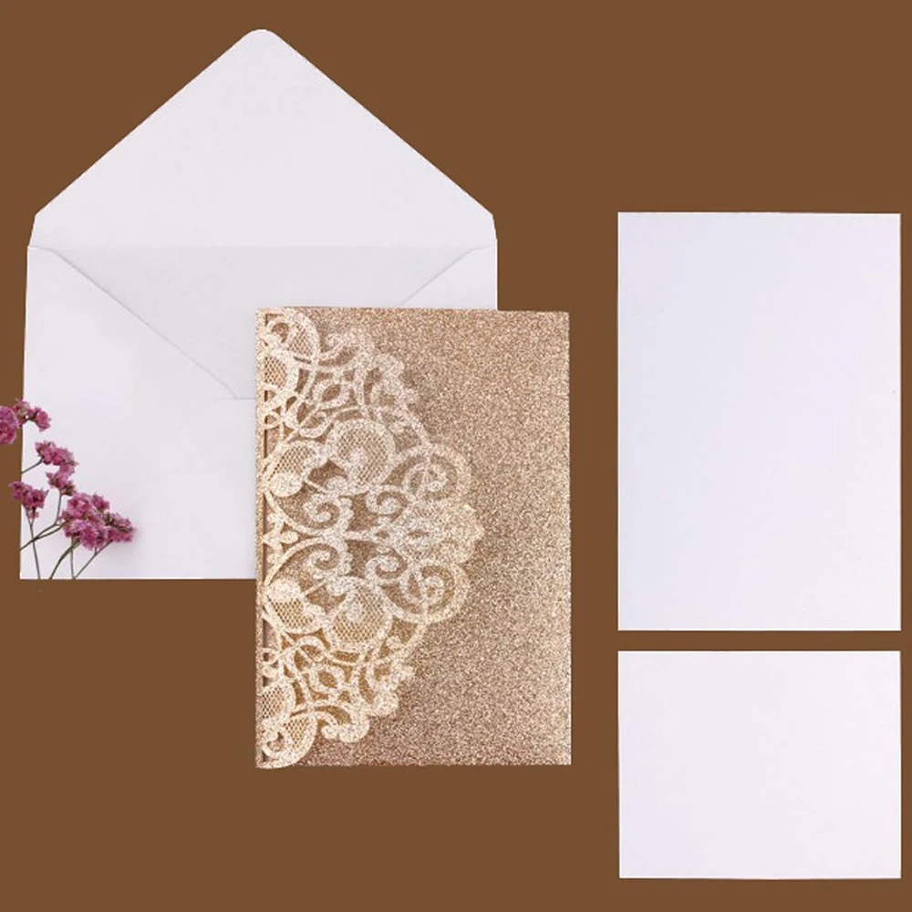 Свадебные приглашения темно-синего цвета с бордовыми лентами 3 складки 5x7 дюймов