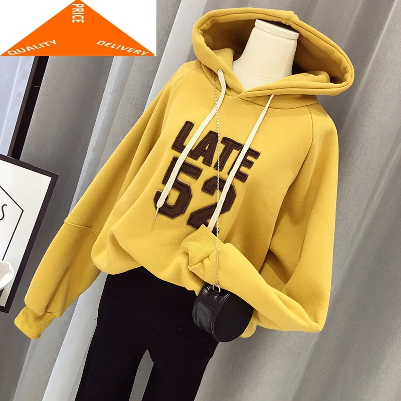 Толстый свитшот Корейские осенние женские топы зимние Бархатные толстовки с