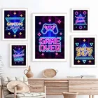 Красочная игровая консоль, неоновые огни, Картина на холсте, скандинавские плакаты и принты, настенное искусство, холст, картины, декор игровой комнаты