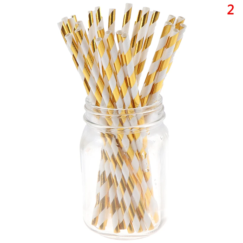 Горячая Распродажа 25 шт фольги Золотые полоски бумажные соломинки Свадебные