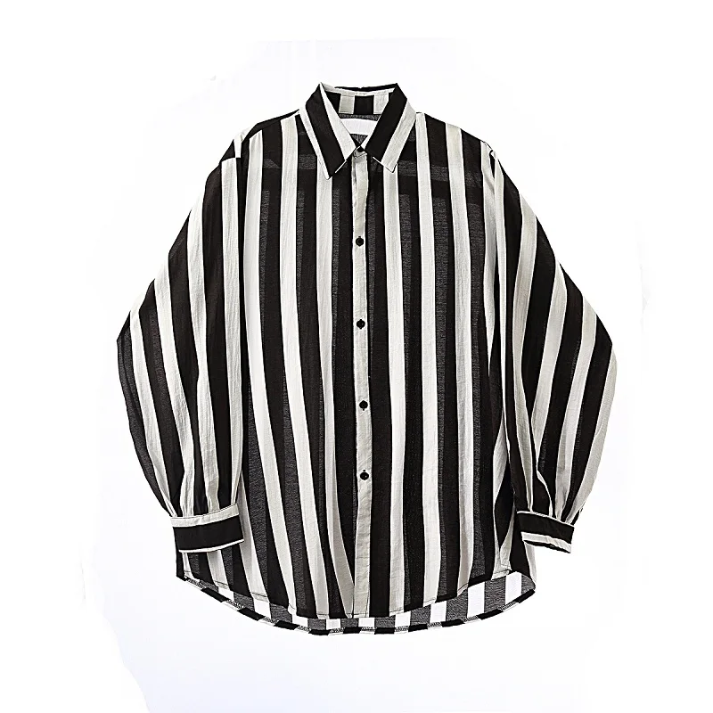 

Male Women Streetwear Hip Hop Vintage Fashion Loose Dress Shirt Cardigan Coat Men Cotton Linen Casual Long Sleeve Stripe Shirt