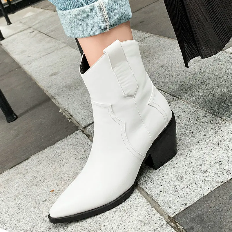 Женские ковбойские Ботильоны на танкетке ботинки из искусственной кожи высоком