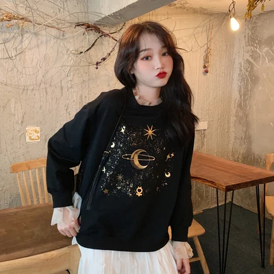 Кружевные повседневные Модные женские свитшоты с круглым вырезом и длинными