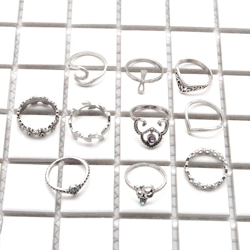 Набор женских колец в стиле бохо 10 шт./компл. серебристого цвета Винтажное кольцо