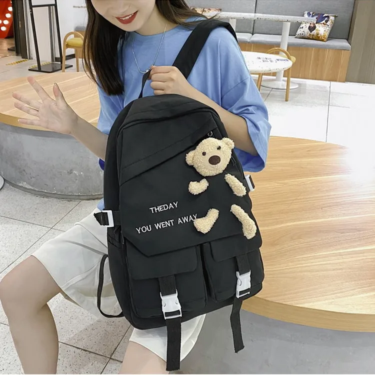 

Middle school schoolbag female schoolboy leisure bag Korean nylon bear fashion trend Backpack