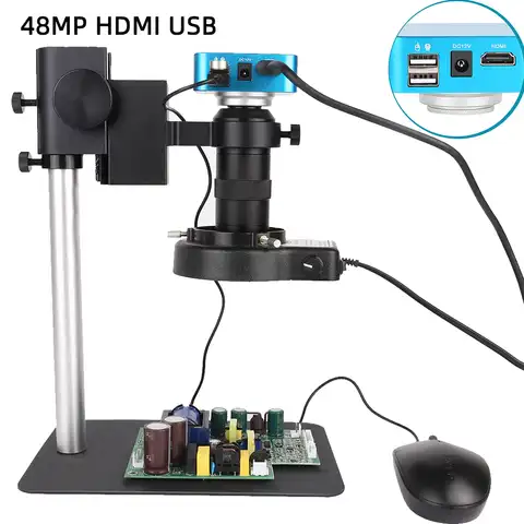 Цифровой видео монокулярный микроскоп 48 МП HDMI 4K USB камера с непрерывным увеличением 100X 130X с-образным креплением инструменты для пайки и ремо...