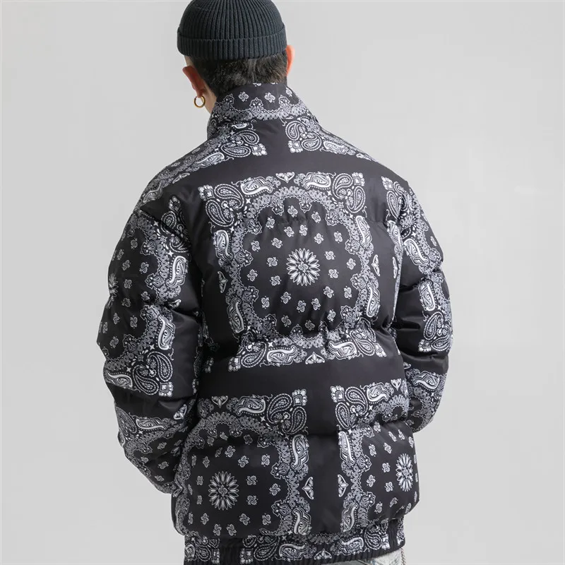 Зимняя утепленная куртка в стиле хип хоп с винтажным рисунком пэчворк