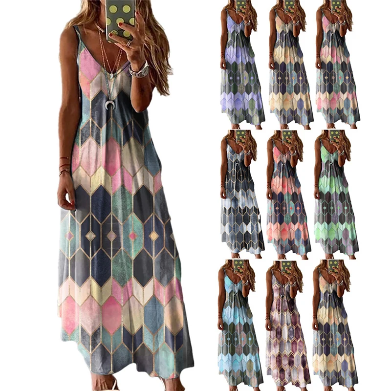 Женская летняя обувь на каждый день с принтом майка длинное платье Модная