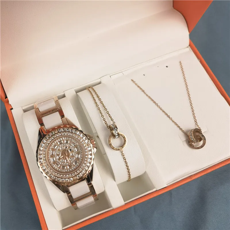 

Bs New Hot Sale Women Watch Bracelet Jewelry Set Chain Table Full Diamond Women's Watch Gift Box Set