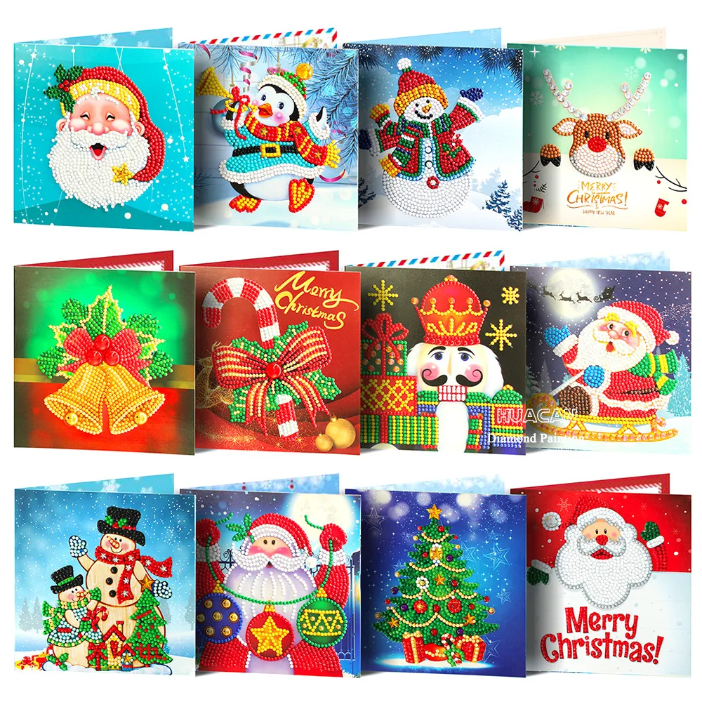 

HUACAN Diamond Painting 5d Christmas Santa Claus Cards Diamond Embroidery Greeting Postcards Kids DIY Handmade Gift New Arrivals