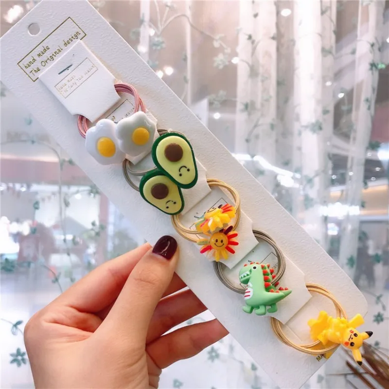 Женские Мультяшные эластичные резинки для волос с цветами фруктами животными