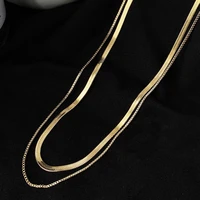 fashion simple double layered snake chain necklace for women vintage gold color choker necklace party jewelry gift