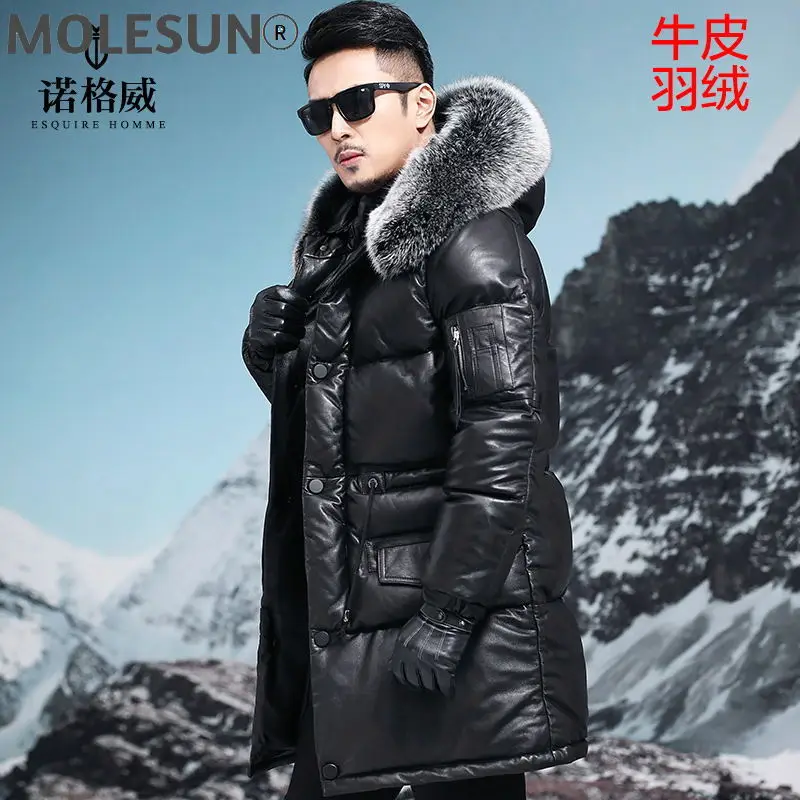 

AKOOSUN Thick Parka Genuine Cowhide Leather Jacket Men Down Jackets Man 5XL Erkekler Parkas Real Fox Fur Collar Coat Ropa LXR826