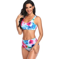 2021 ladies swimwear ladies sexy fashion print color matching tie dye sling high waist bikini suit push up swimwear beachwear
