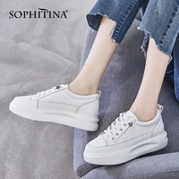 sophitina white shoes women comfortable casual sneakers lace up height increase classic solid color flat platform shoes so621