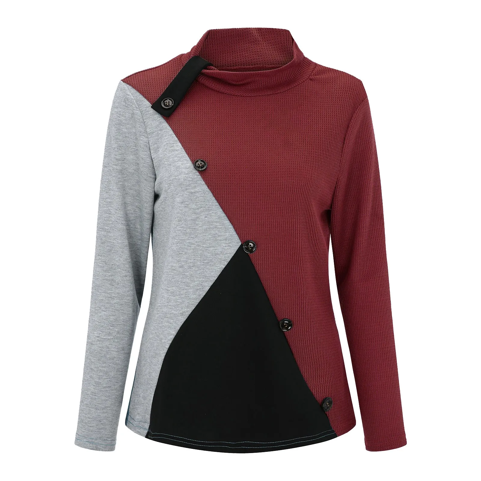 Женская трикотажная водолазка с длинным рукавом на пуговицах - купить по