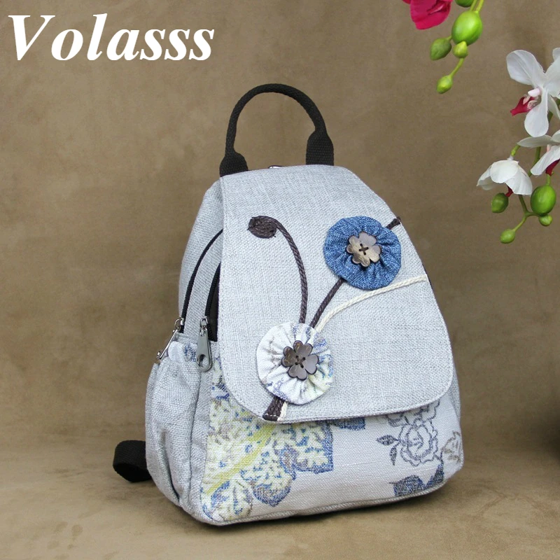 

Volasss Girls Vintage Backpack Woman's Flap Pocket Schoolbag 2022 New Chinese National Style Shoulder Bags For Women Bolso Mujer