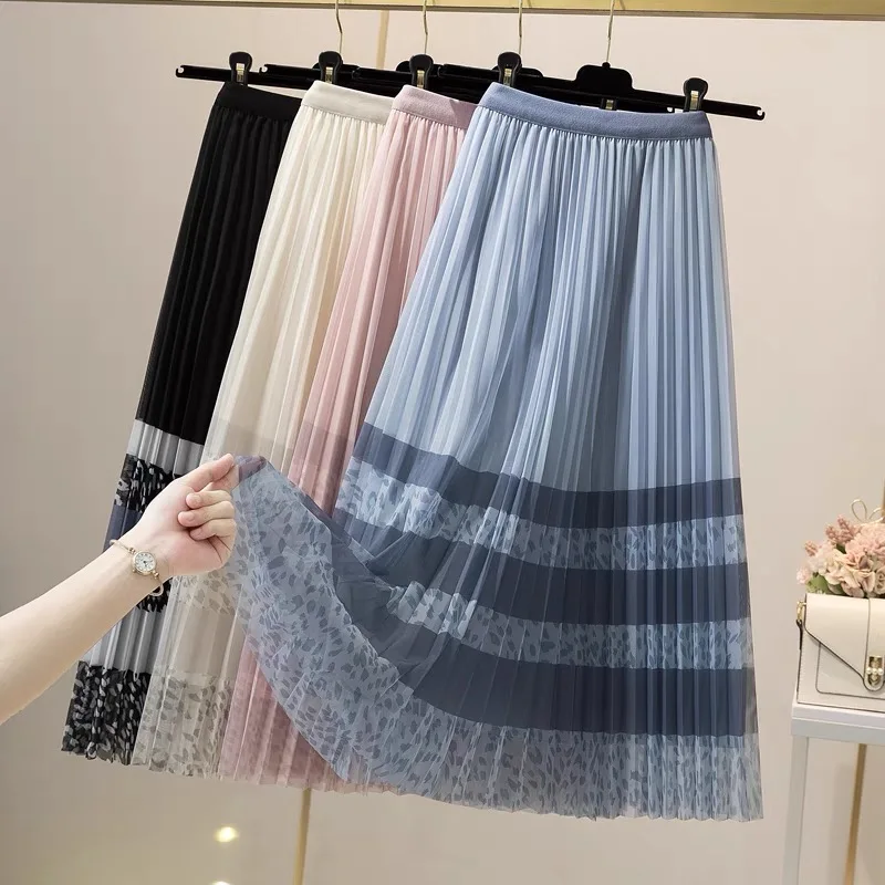 

Юбка трапециевидная с леопардовым принтом, Тюлевая длинная пышная сетчатая юбка с градиентом, розовая голубая