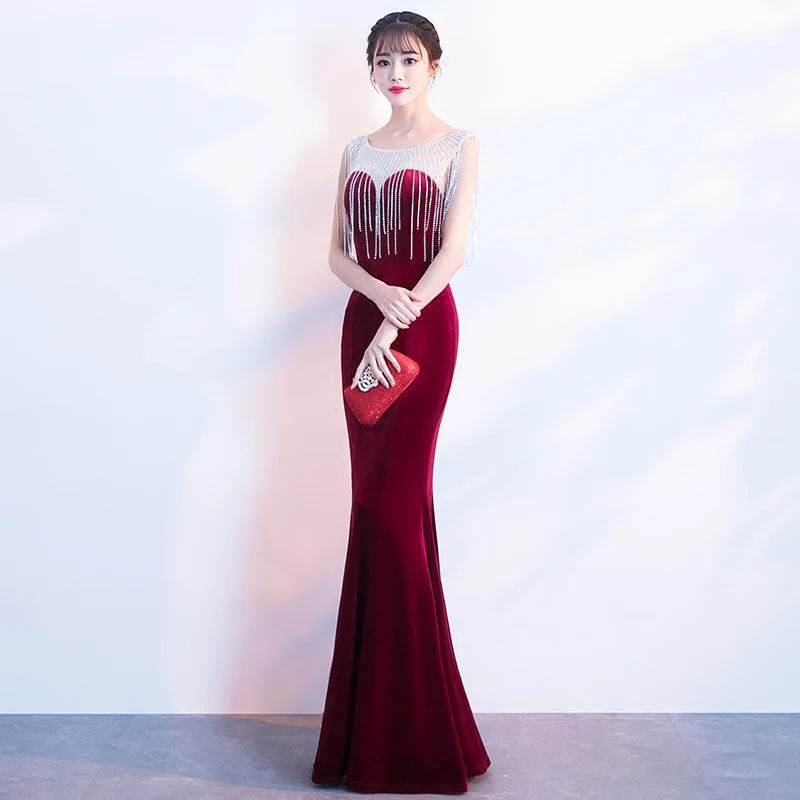 Robe De Soiree бордовое бархатное элегантное вечернее платье русалки vestido de festa