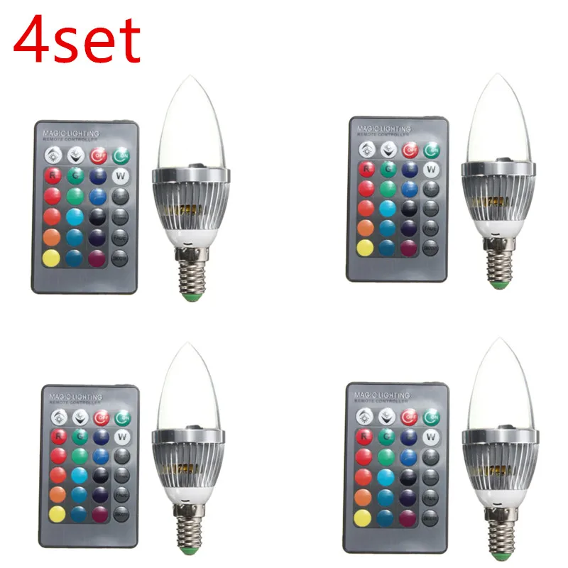 4 компл E14 3 Вт RGB светодиодный 16 Цвета изменяющаяся Свеча светильник лампочка