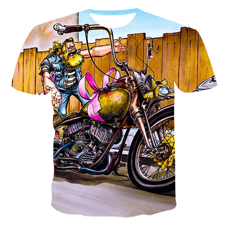

2021 summer new style men's 3D printing motorcycle style T-shirt beauty 3D printing casual fashion T-shirt men's clothing