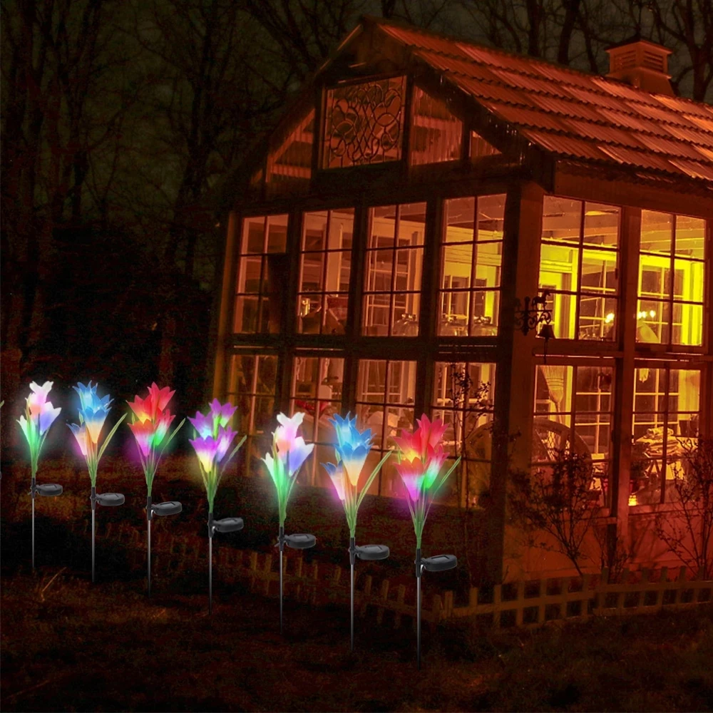 

Outdoor Led Solar Light Color Lily Garden Flower Waterproof Decoration LampHeads Solar Power Yard Lawn Path Wedding