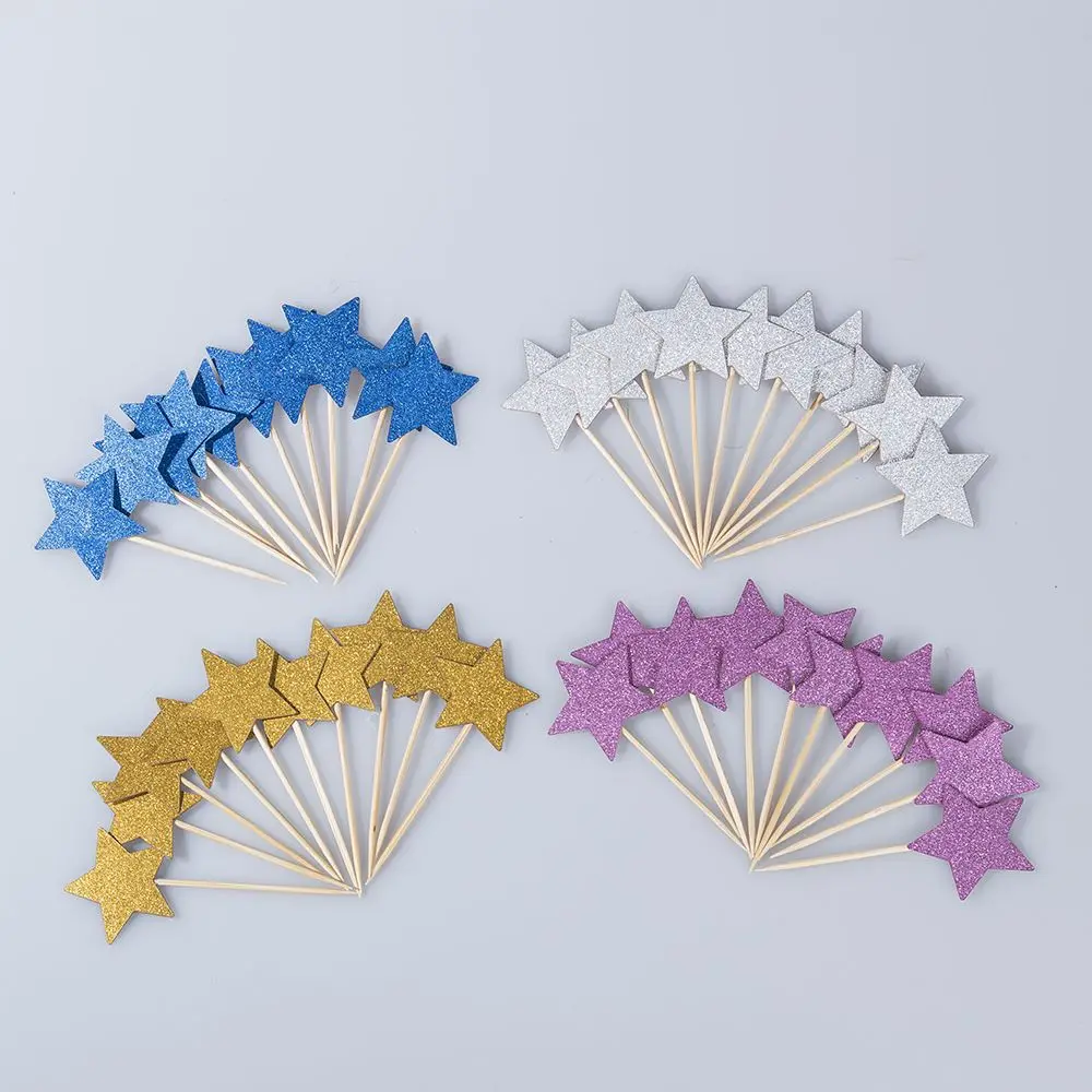Топпер для торта блестящий золотой и серебряный 10 шт./лот украшение в виде звезды