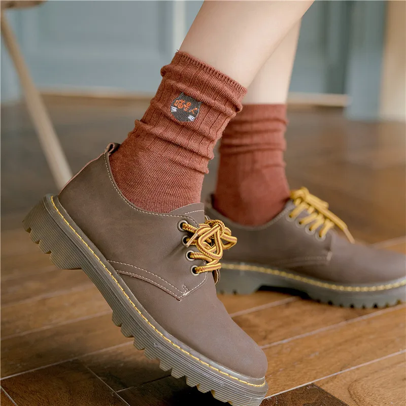 2020 New Cartoon Embroidery Cat Socks Women Harajuku Soft Breathable Cotton Cute Kitten Literary Casual Funny &amp Hosiery | Женская
