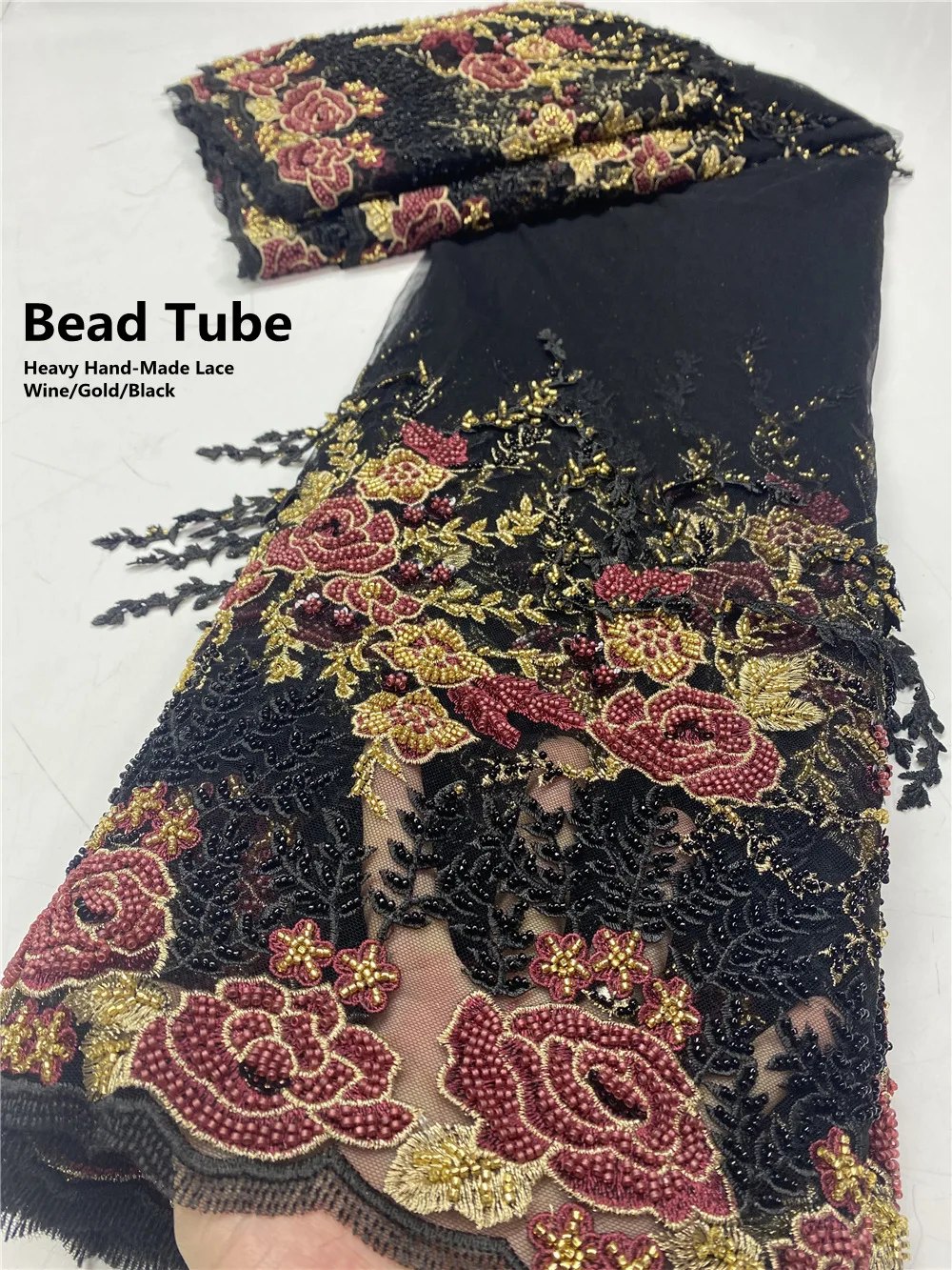 

NI.AI Beads Tube French Hand-Made Lace African Tulle Fabric 2021 High Quality Nigerian Laces African Lace Fabric Black NI4638