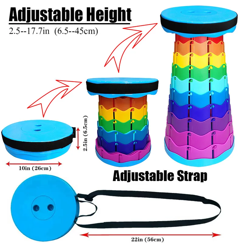 

Portable Folding Collapsible Retractable Telescopic Camping Stool Folding Height Adjustable Stools (Rainbow)