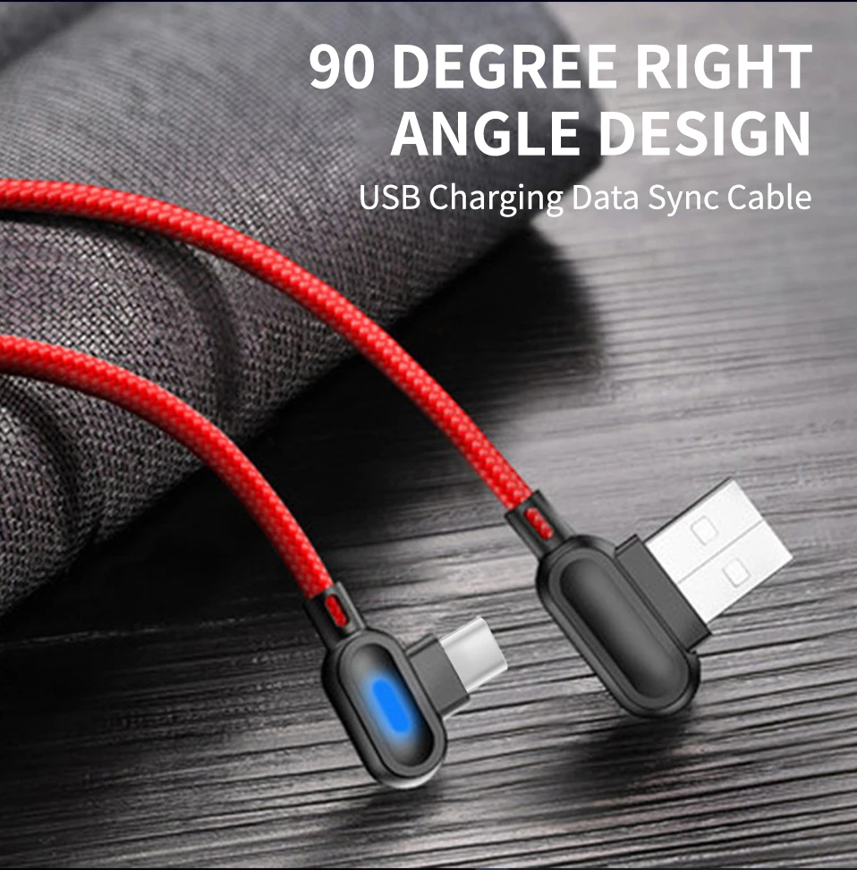 

Fast Charging USB Type C Cable 90 Degree Right Angel USB C Cable For Samsung Data Cable For Xiaomi Huawei Charging Cord Wire
