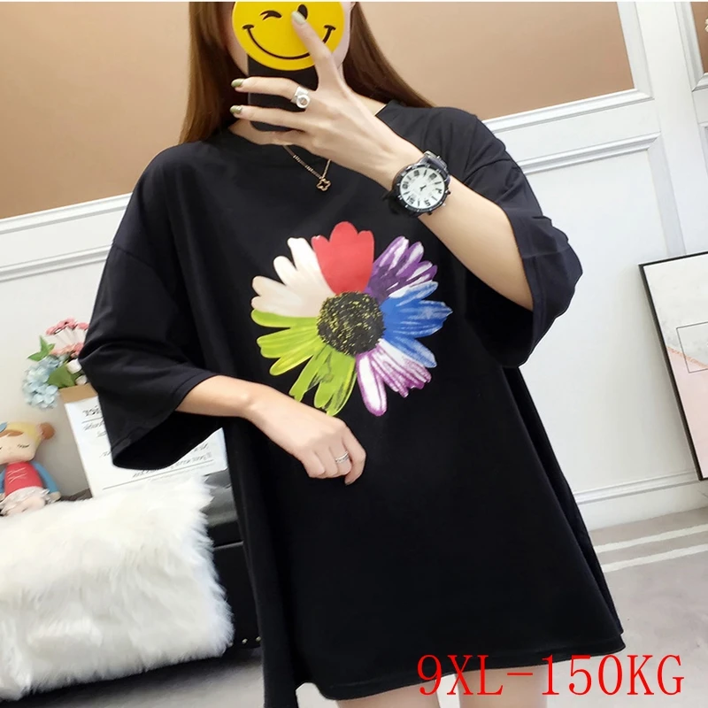 

Summer plus size new T-shirt 5XL-9XL fashion women's round neck sleeves casual loose printed T-shirt bust 148CM