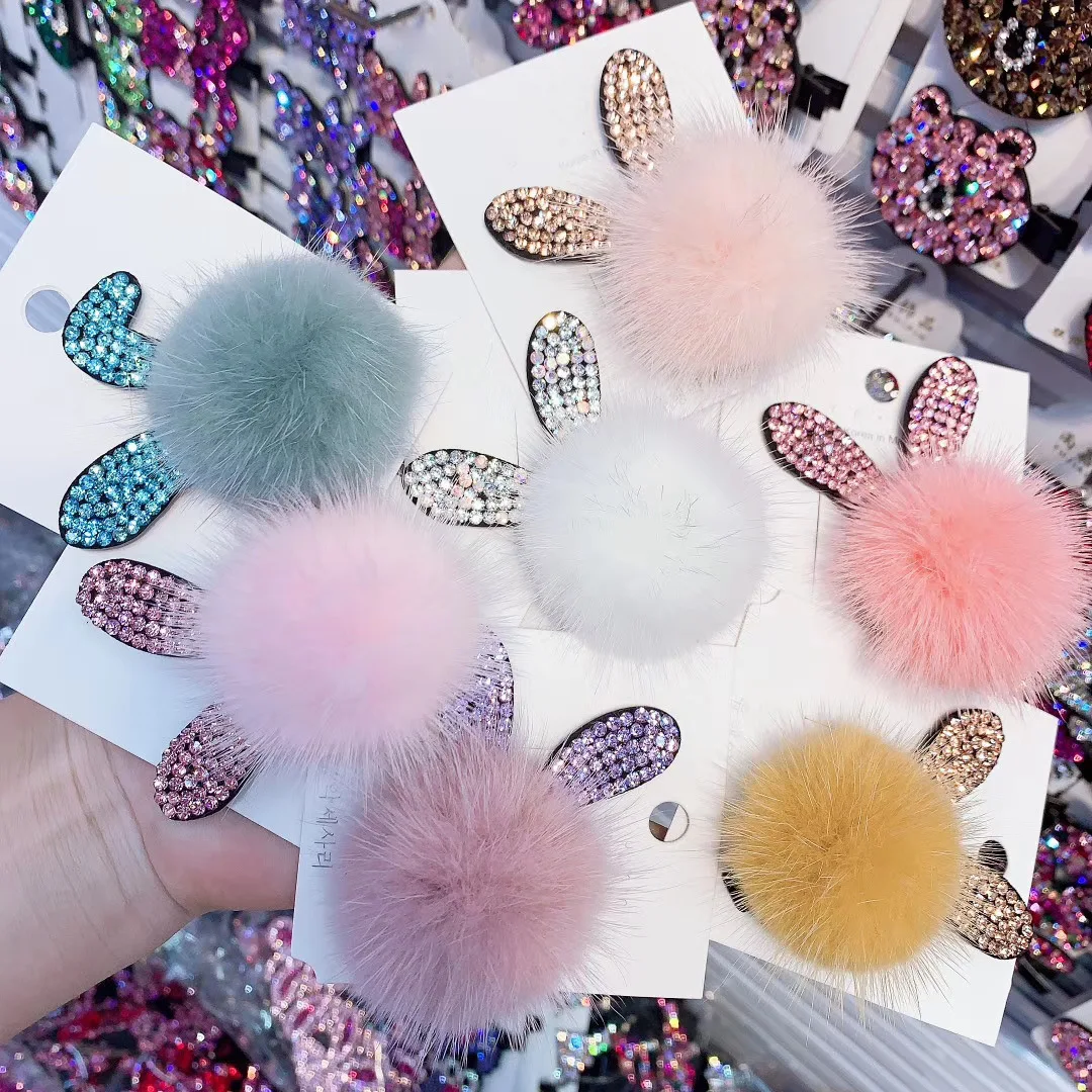 Девочки Зимняя Новая Волшебная Кроличья Голова с Шариком из Меха Заколки для Волос Женщин Согнутые Уши Милые Заколки для Волос Модные Аксессуары для Девочек