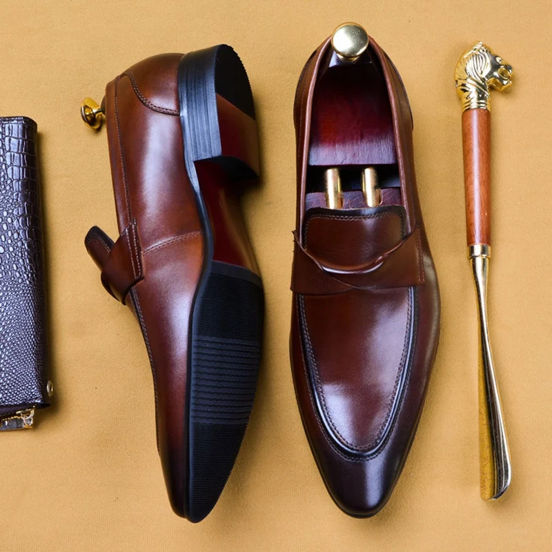 

New Arrival Man Moccasin Casual Shoes Genuine Leather Retro Loafers Pointed Toe Slip on Handmade Men's Footwear SS533