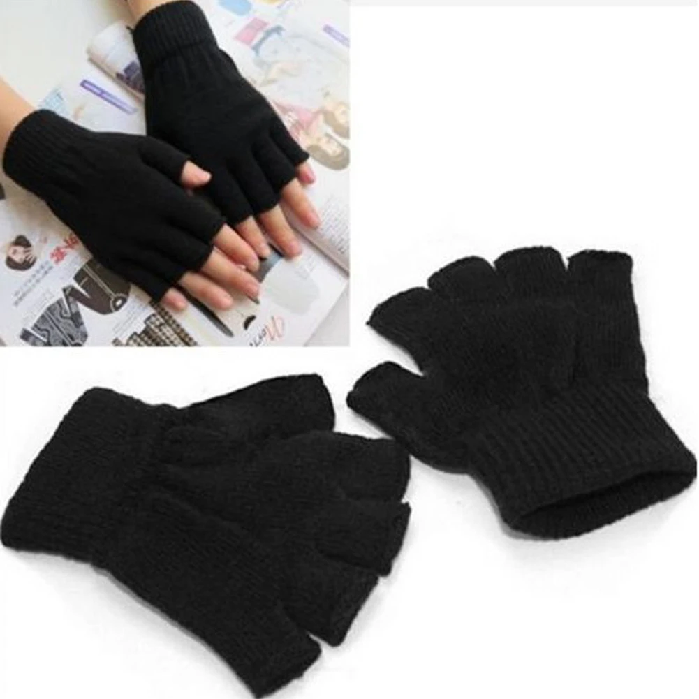 

New Fashion Black Short Half Finger Fingerless Wool Knit Wrist Glove Winter Warm Workout For Women And Men