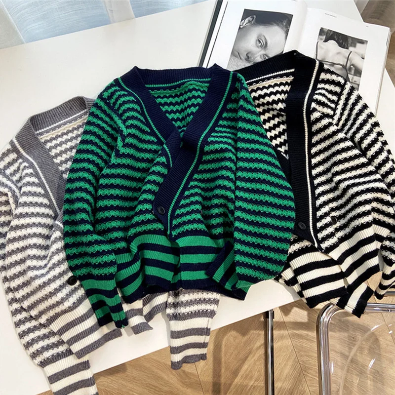 

Олень плюшевый D259 # официальная фигурка осенний модный ретро свитер в полоску с V-образным вырезом для женщин свободный свитер
