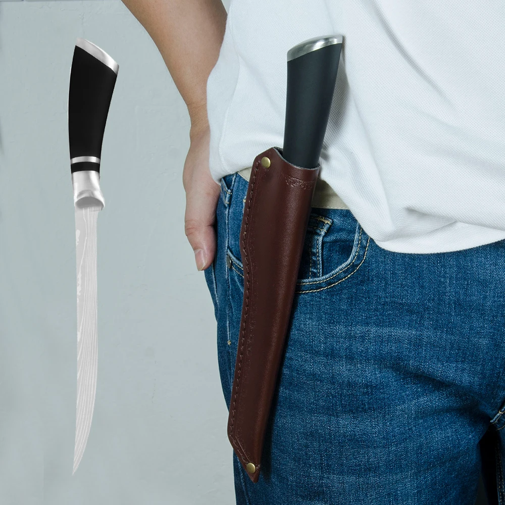 ZEMEN Boning Knife 8 7 Inch Fillet Quality Stainless Steel For Bone Meat Fish Fruit Vegetables With Leather Sheath | Дом и сад