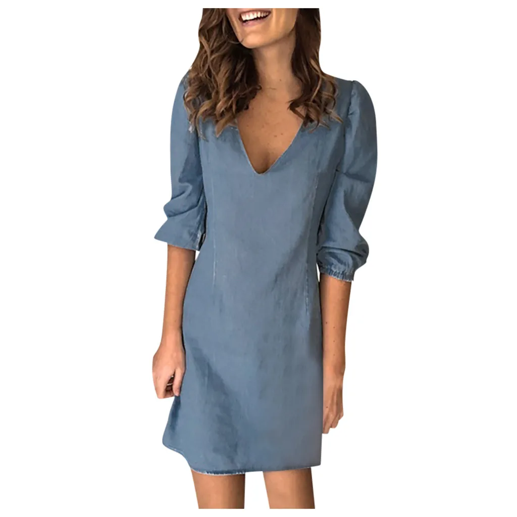 Женское Платье размера плюс модное Повседневное с v образным вырезом и коротким