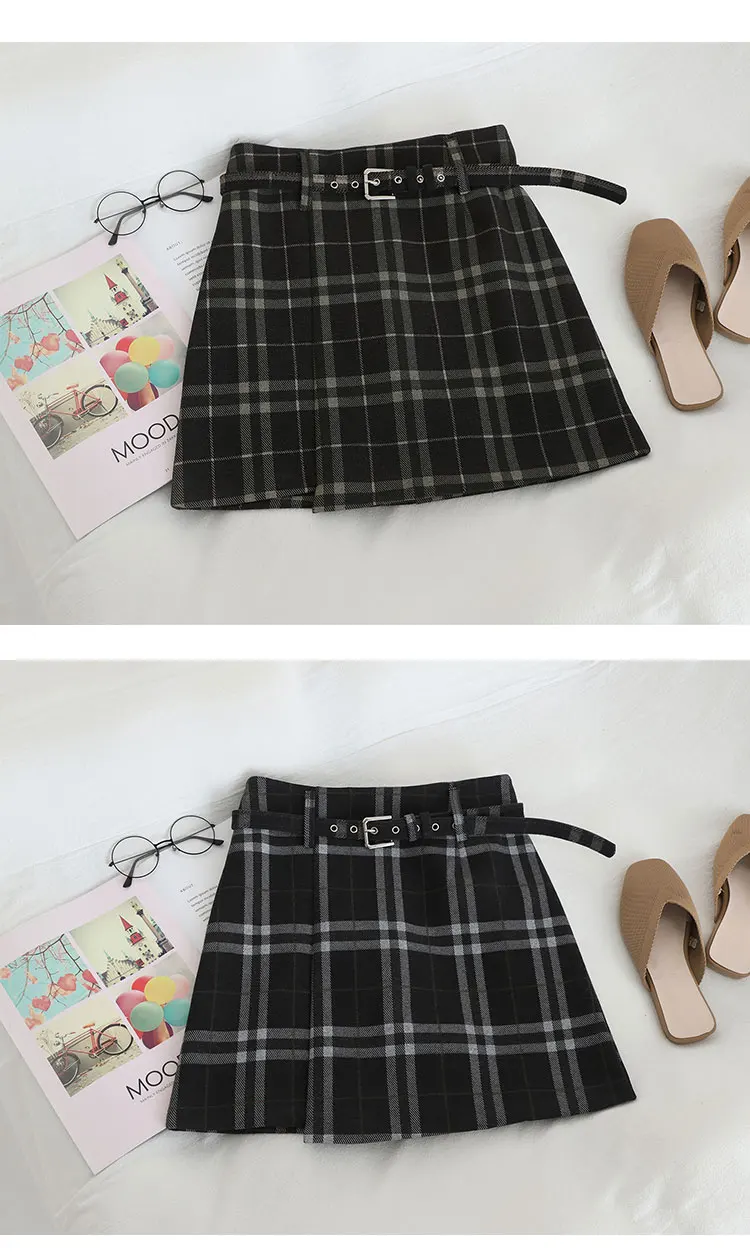 HELIAR Preppy Plaid Woolen Shorts With Pocket Women Sashes Shorts Wide Leg Outwear Shorts Fall Winter Street Shorts Women