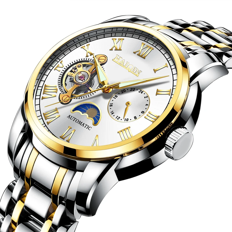 Часы наручные HAIQIN Мужские механические модные деловые брендовые Роскошные в