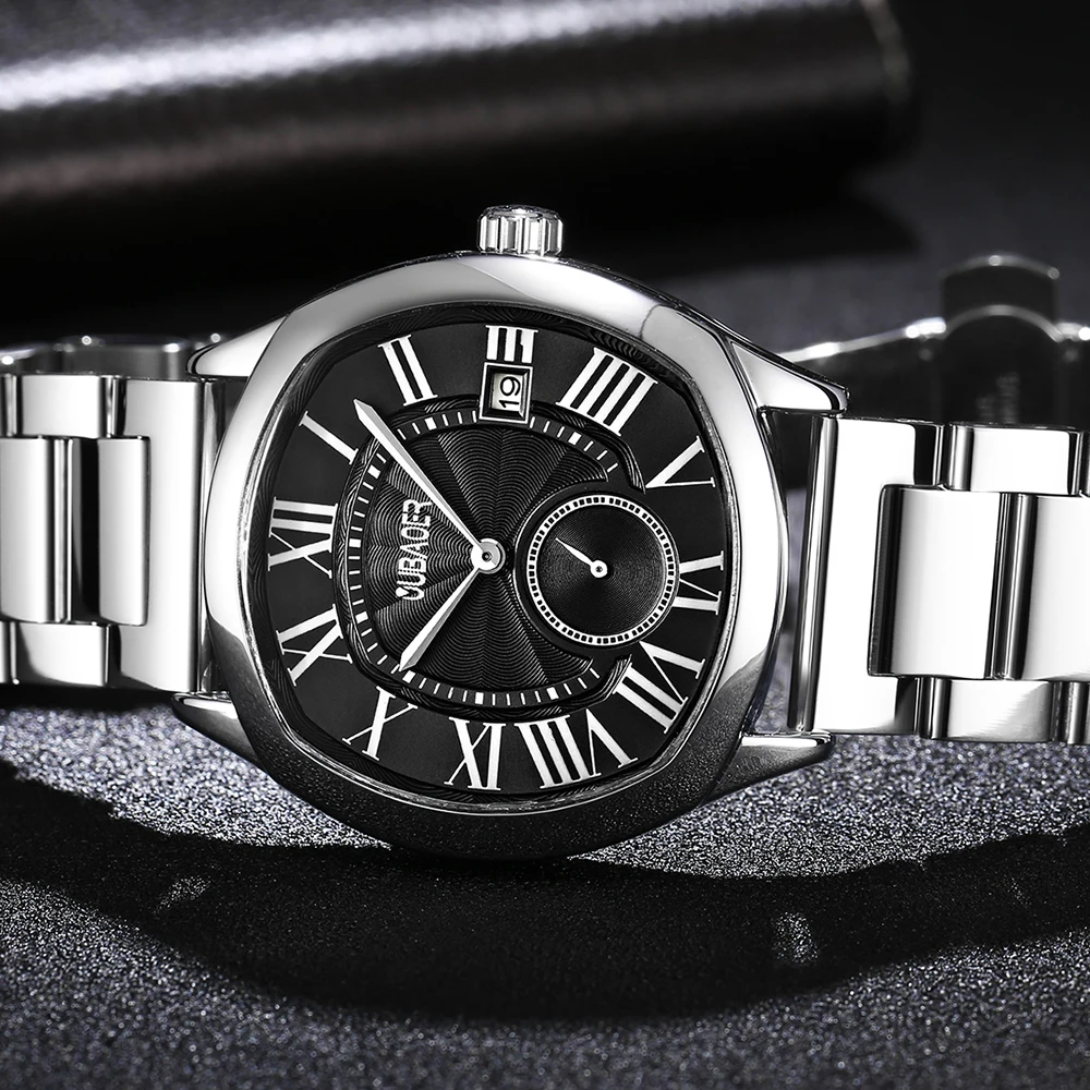 

OUBAOER Men's Quartz Watch Stainless Steel Watches Man Roman Date Mens Wristwatch Business 2021 Clock Luxury Relogio Masculino