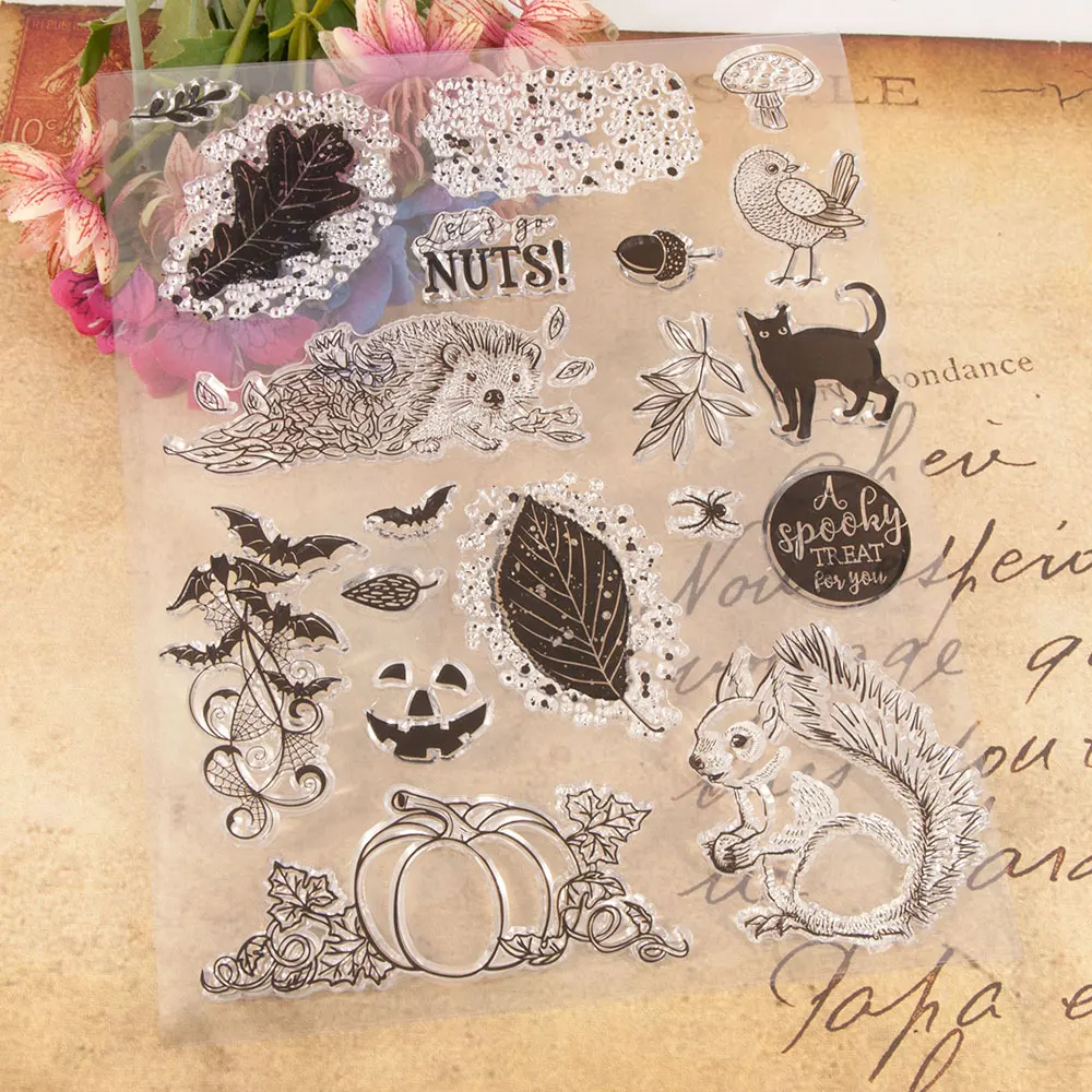 

Pumpkin Halloween Squirrel Clear Stamps Scrapbooking Sheet Silicone Seals Craft Stencil Album Paper Card Making Template Decor