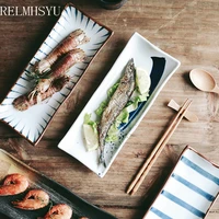 1pc relmhsyu japanese style retro hand painted ceramic rectangular sushi dessert fish long plate dish household tableware