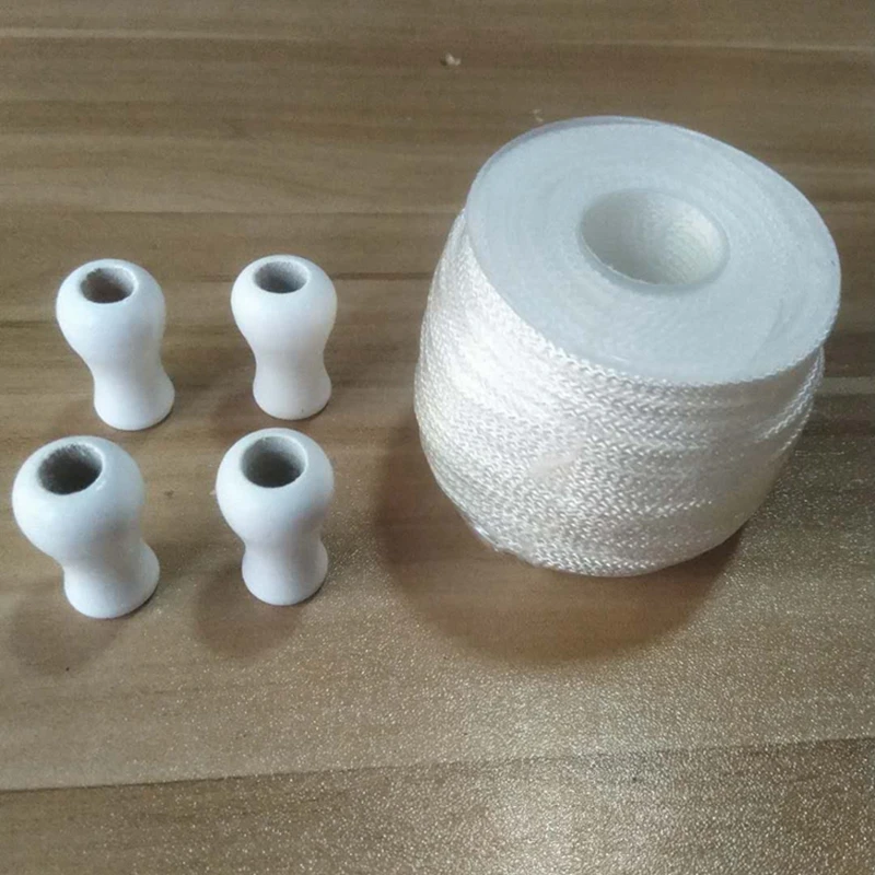 

Hot Sale White Rope Shade Cord 55 Yards/Roll with 4 Pieces White Wood Pendant for Aluminum Blind Shade Gardening Plant