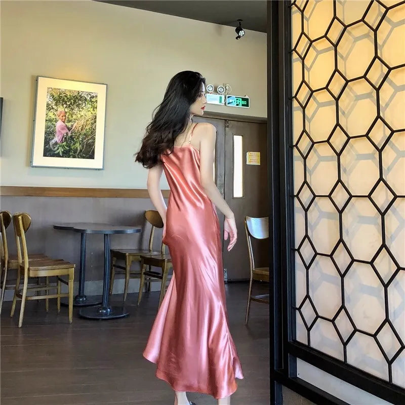 Новинка 2019 вечерние платья на тонких бретельках женское сексуальное сатиновое