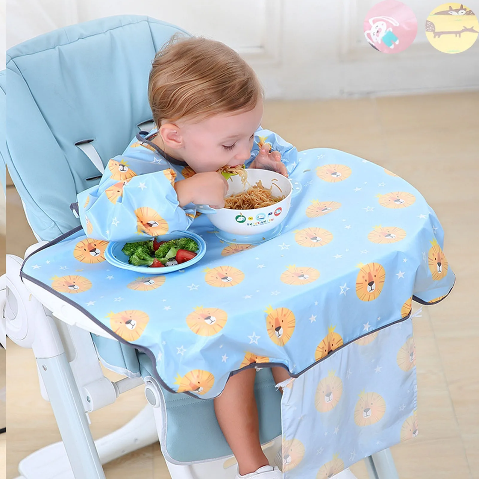 

Infant Baby Girl Boy Long Sleeve Bib Set Waterproof Portable Dinner Feeding Towel Cute Printing One-piece Baby Bib Coverall
