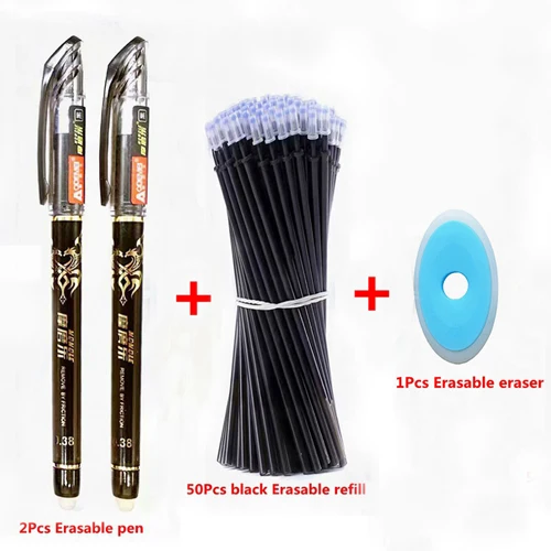 53Pcs black set-D 53 шт./лот стираемая ручка, набор для заправки, моющаяся ручка, 0,5 мм, синие, черные чернила, стираемая ручка, стержень, школьные, офисные, канцелярские принадлежности - Цвет: 53Pcs black set-D