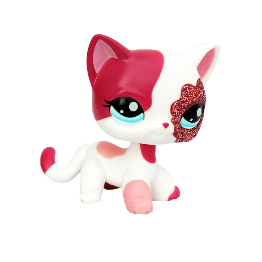 

LPS CAT Rare original Littlest pet shop Bobble head toys standing Short Hair Cat #2291 White Pink Glitter kitty